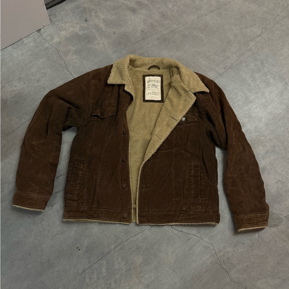 Vintage Aeropostale Men's Brown Sherpa Jacket